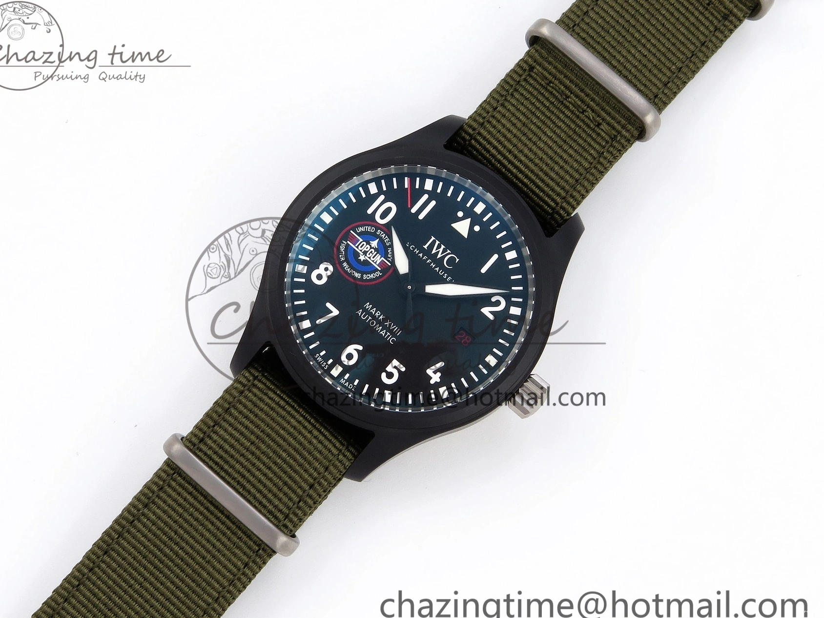 MIROTIME 0519 Mark XVIII Top Gun “SFTI” Black Ceramic IW324712 ZF 1:1 Best Edition on Green Nylon Strap A Tailored 7025